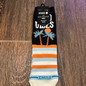 Stance Black and Orange Striped Socks with Palm Design